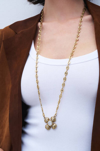 Bloom Shine Zircon Clover Charm Gold Plated Chain Necklace - 3