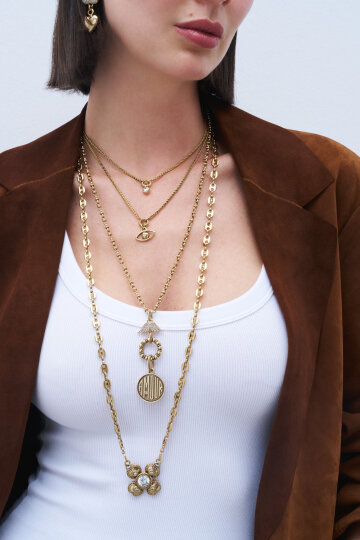 Bloom Shine Zircon Clover Charm Gold Plated Chain Necklace - (1)