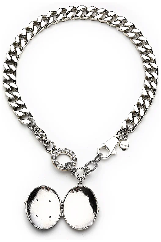Bloom Silver Plated Photo Locket Fob Necklace - (1)