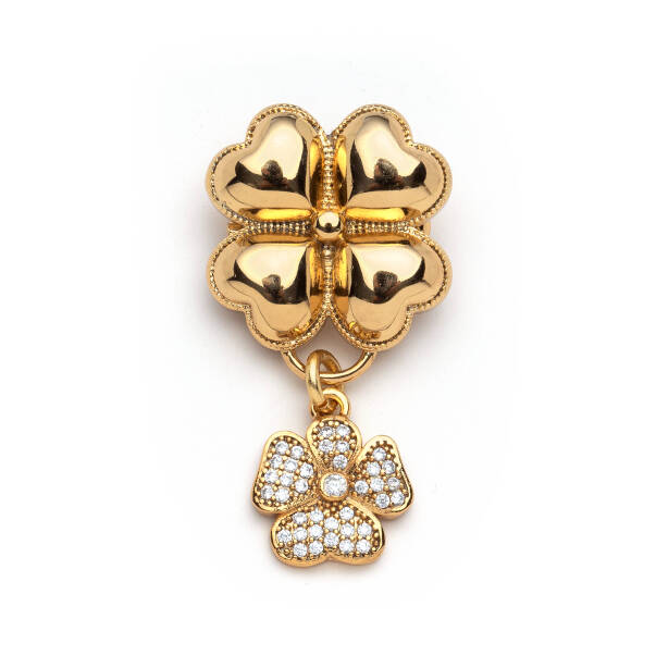 Blossom Clover Charm Gold Plated Brooch - 1