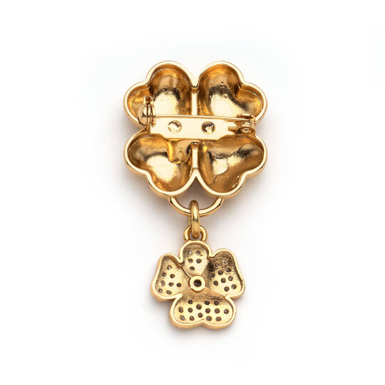 Blossom Clover Charm Gold Plated Brooch - (1)