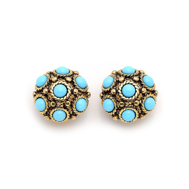 Blue Dots Gold Plated Clip-On Earrings - 1