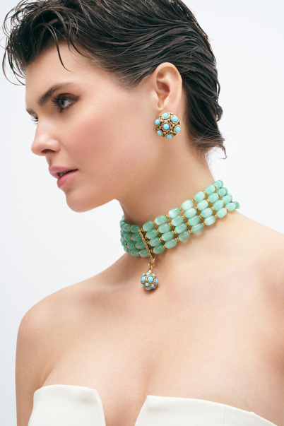 Blue Dots Gold Plated Clip-On Earrings - 2