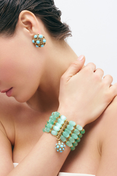 Blue Dots Gold Plated Clip-On Earrings - 5