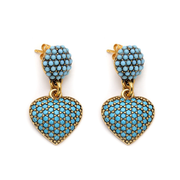 Blue Horizon Turkuaz Kalp Charm İğneli Küpe - 1