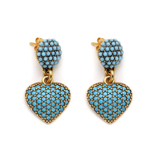 Blue Horizon Turquoise Heart Charm Pinned Earring 