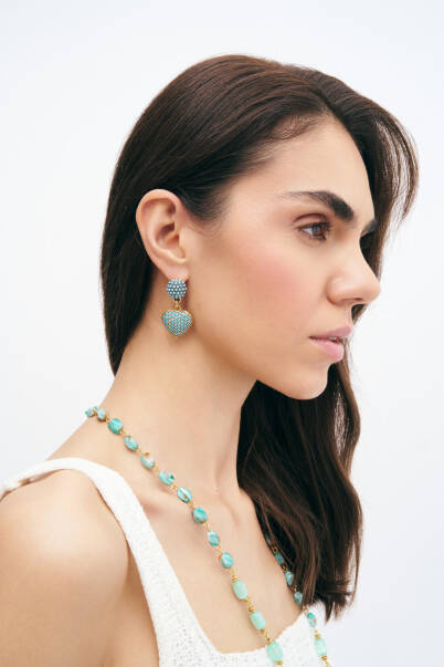 Blue Horizon Turquoise Heart Charm Pinned Earring - 2