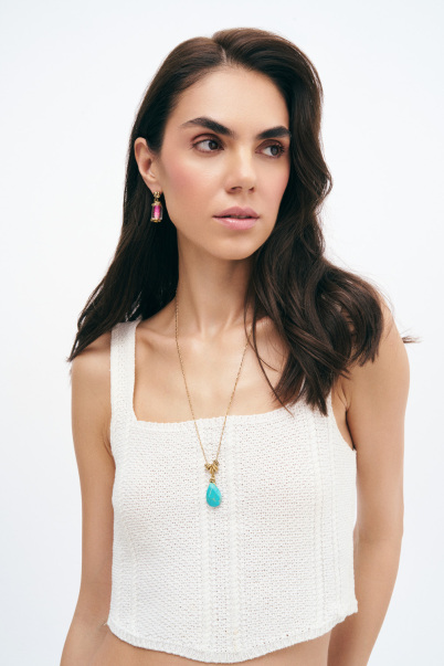 Blue Ivy Turquoise Natural Stone Chain Necklace - 2