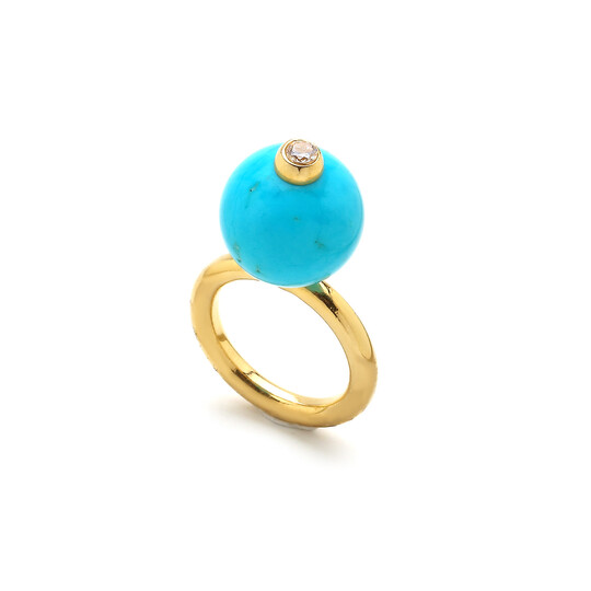 Blue Shining Turquoise Gold Plated Ring 