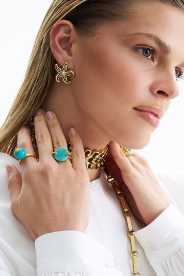 Blue Shining Turquoise Gold Plated Ring - (1)