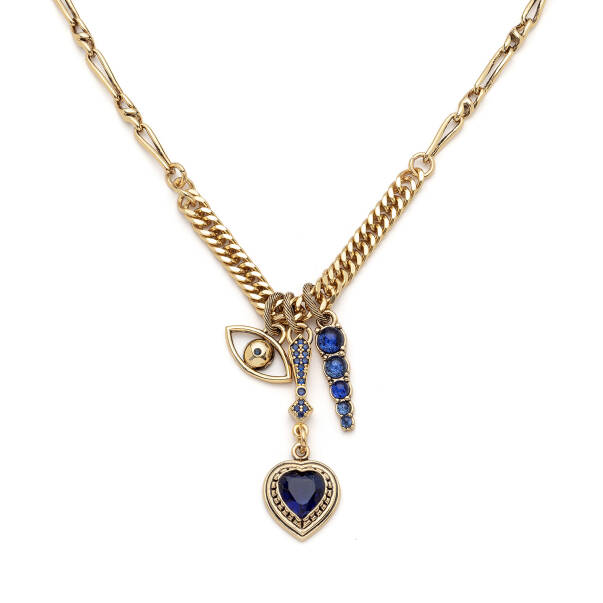 Bluen Göz, Kalp Charm Zincir Kolye - 3