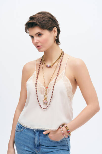Bohemian Gold Plated Chain Glass Bead Necklace - 5