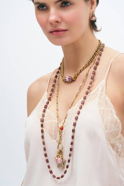 Bohemian Gold Plated Chain Glass Bead Necklace - 3