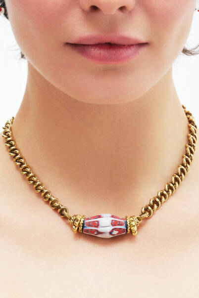 Bohemian Gold Plated Chain Glass Bead Necklace - 1