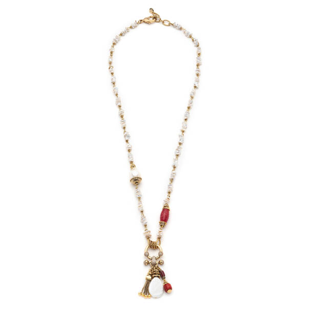 Bohemian Pearl Tassel Charm Necklace - 1