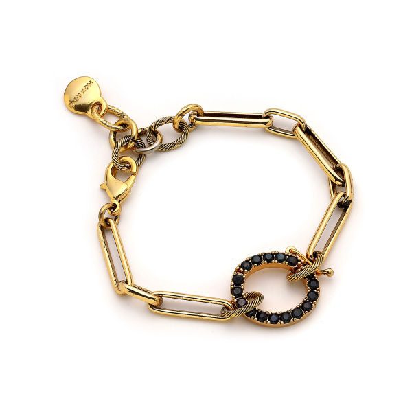 Boho Siyah Zirkon Oval Charm Zincir Bilezik - 1