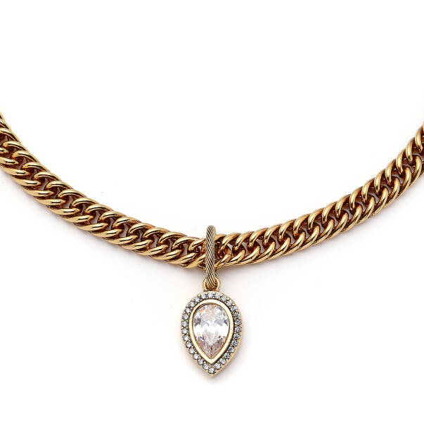 Bold Drop Zircon Drop Charm Gold Plated Chain Necklace - 3