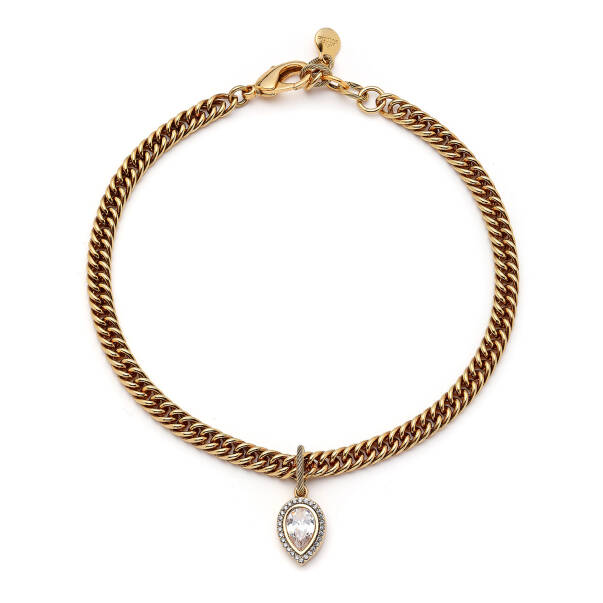 Bold Drop Zircon Drop Charm Gold Plated Chain Necklace - 1