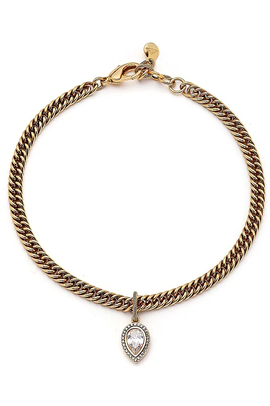 Bold Drop Zircon Drop Charm Gold Plated Chain Necklace - (1)