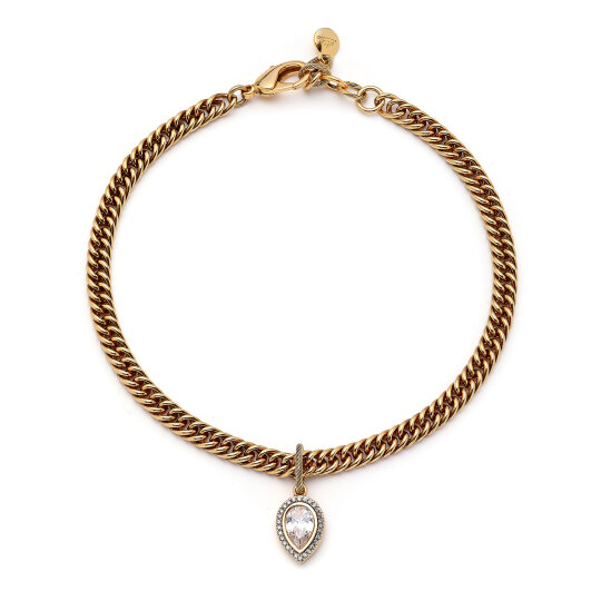 Bold Drop Zirkon Damla Charm Altın Kaplama Zincir Kolye - 