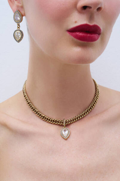 Bold Drop Zirkon Damla Charm Altın Kaplama Zincir Kolye - 2