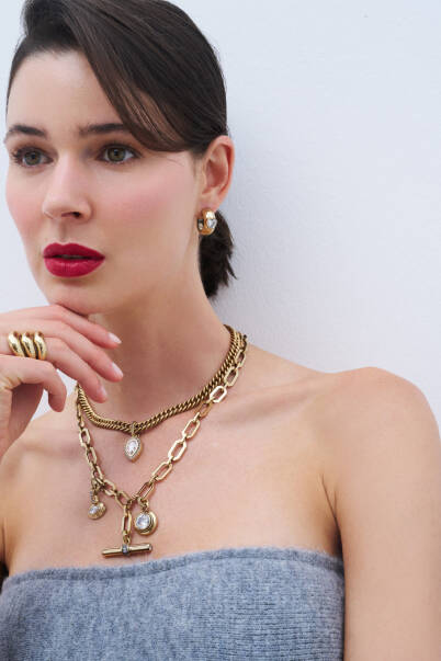 Bold Drop Zirkon Damla Charm Altın Kaplama Zincir Kolye - 4