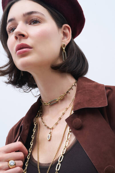 Bold Line Zircon Drop Charm Chain Necklace - 2