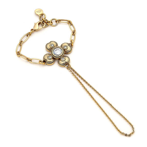 Bold Orbit Clover Charm Gold Plated Chain Hand Bracelet - 1