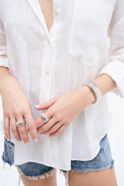 Bold Orbit Gümüş Kaplama Kelepçe Bilezik - 2