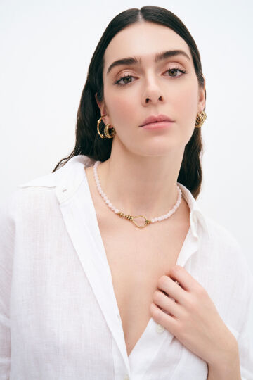 Bolted Rose Quartz Natural Stone Necklace - (1)