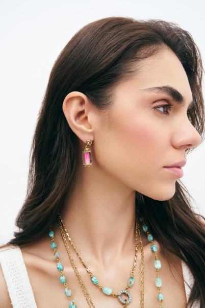 Bonbon Glass Bead Gold Plated Pinned Earrings - 2