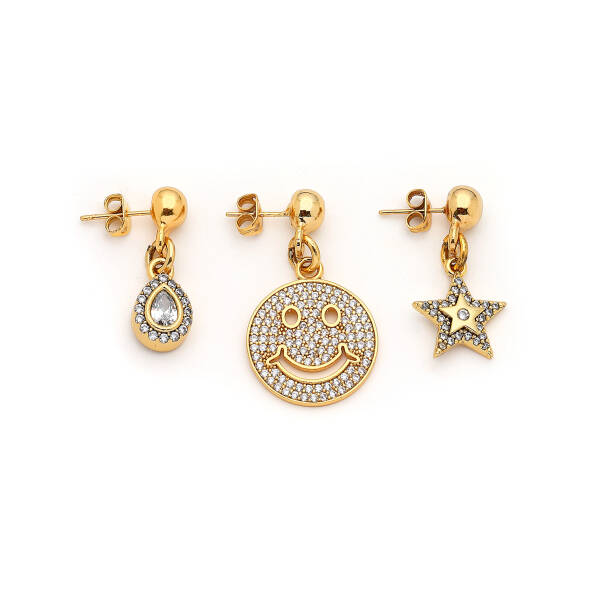 Brie Gold plated Multi Charm Pinned Earrings - 1