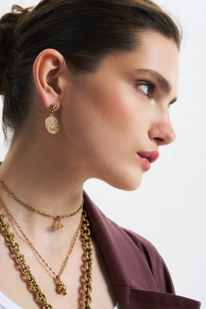 Brie Gold plated Multi Charm Pinned Earrings - 4