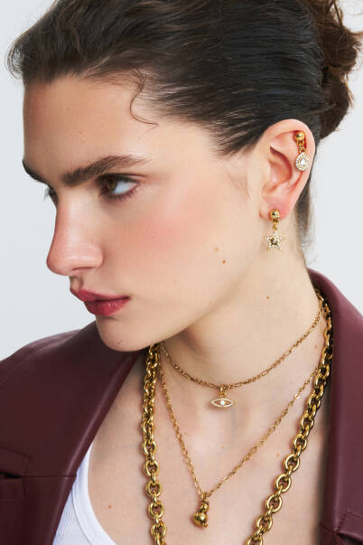Brie Gold plated Multi Charm Pinned Earrings - 6