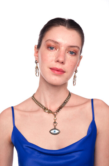 Brings Gold Plated Eye Chain Necklace - (1)