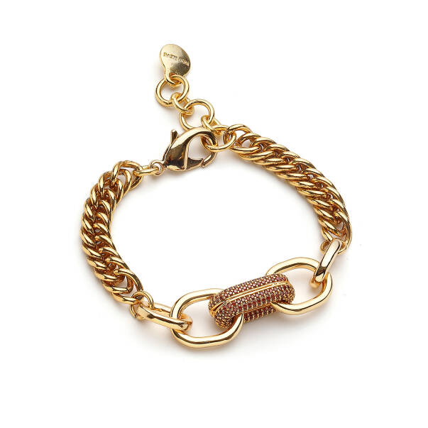 Brise Zircon Charm Gold Plated Chain Bracelet - 1