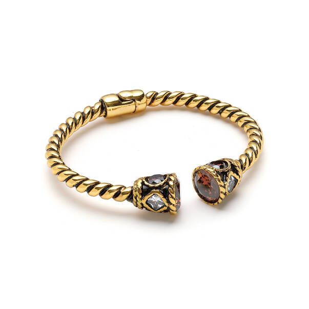 Brownie Zircon Stone Gold Plated Cuff Bracelet - 1