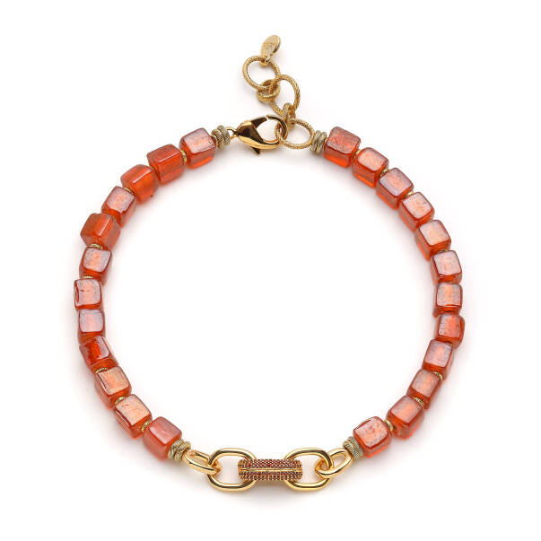 Bruna Zircon Charm Gold Plated Glass Bead Necklace - 1