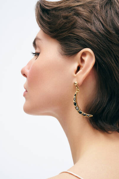 By The Night Moon Charm Gold Plated Pinned Earrings - 2