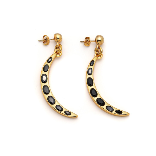 By The Night Moon Charm Gold Plated Pinned Earrings 