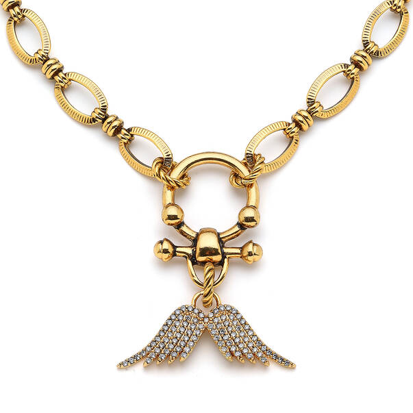 Camelia Zirkon Charm Kalın Zincir Kolye - 2