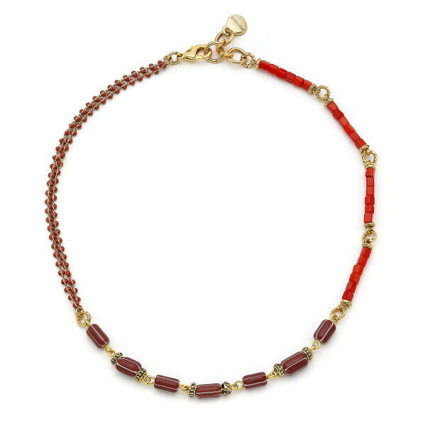 Capri Glass Bead Coral Natural Stone Necklace - 1