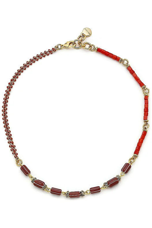 Capri Glass Bead Coral Natural Stone Necklace 