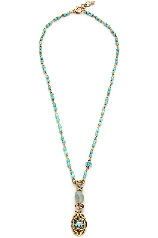 Capri Göz Charm Amazonit Doğaltaş Kolye - (1)