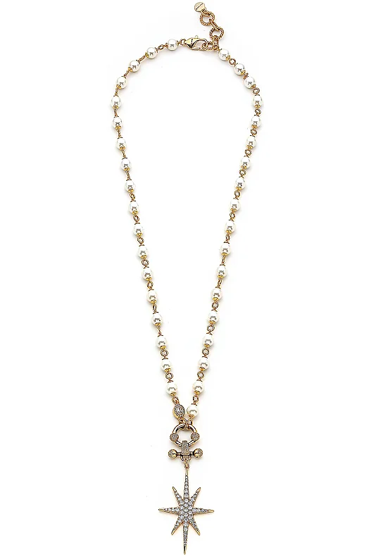 Cassandra Pearl Star Charm Necklace - (1)