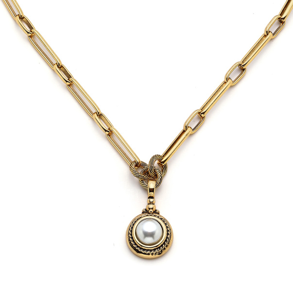 Casual Gold Plated Pearl Charm Chain Necklace - 4