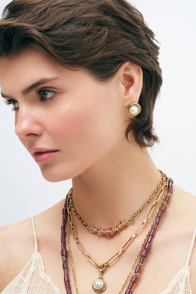 Casual Gold Plated Pearl Charm Chain Necklace - 6