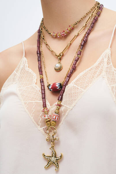 Casual Gold Plated Pearl Charm Chain Necklace - 7