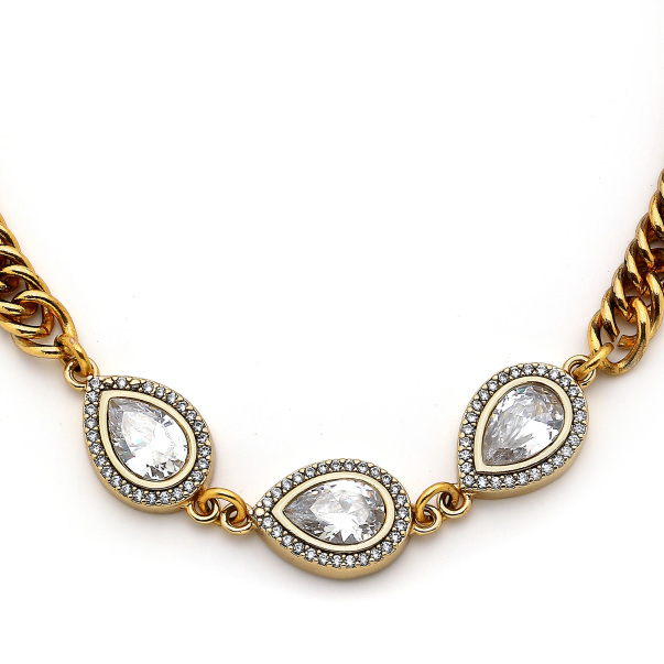 Celeste Gold Plated Zircon Chain Necklace - 3