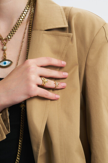 Celestial Altın Kaplama Yıldız Zirkon Yüzük - (1)